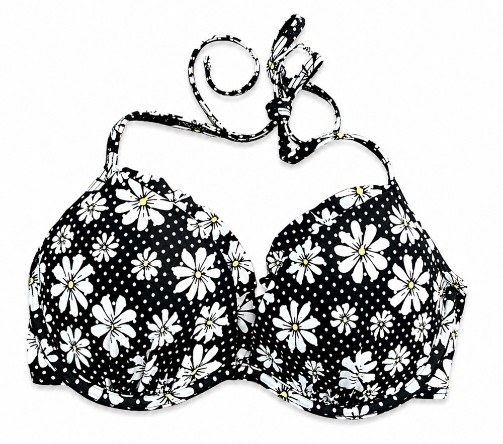 NEW L.A. HEARTS PACSUN BLACK DAISY UNDERWIRE SWIM BIKINI SWIMSUIT TOP SIZE SMALL